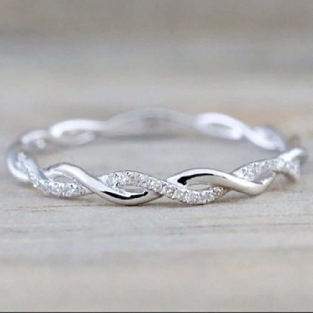 White Gold Delicate Twisted Eternity Band Ring - Picture 2 of 4